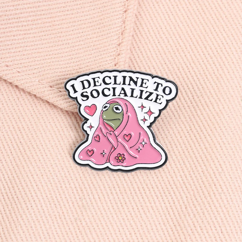 Ich Ablehne Geselligkeit Emaille-Anstecknadel Niedlicher Kermit-Frosch Tier-Social-Anxiety-Brosche Reversnadel Schmuck-Accessoires Geschenk für Freunde – Detail 2