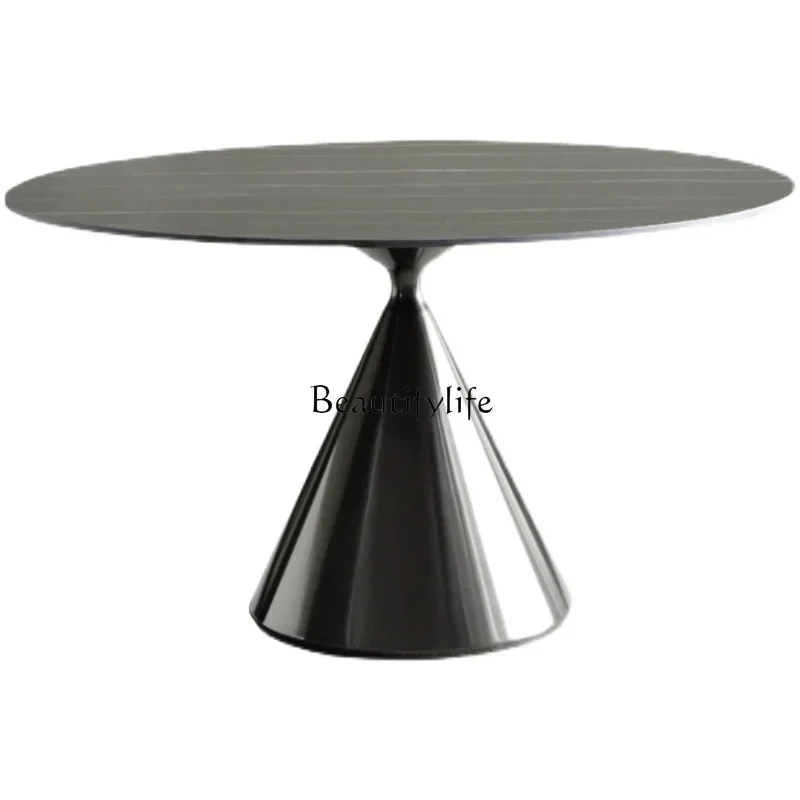 

Italian rock slab round dining table simple modern light luxury built-in rotating turntable round table