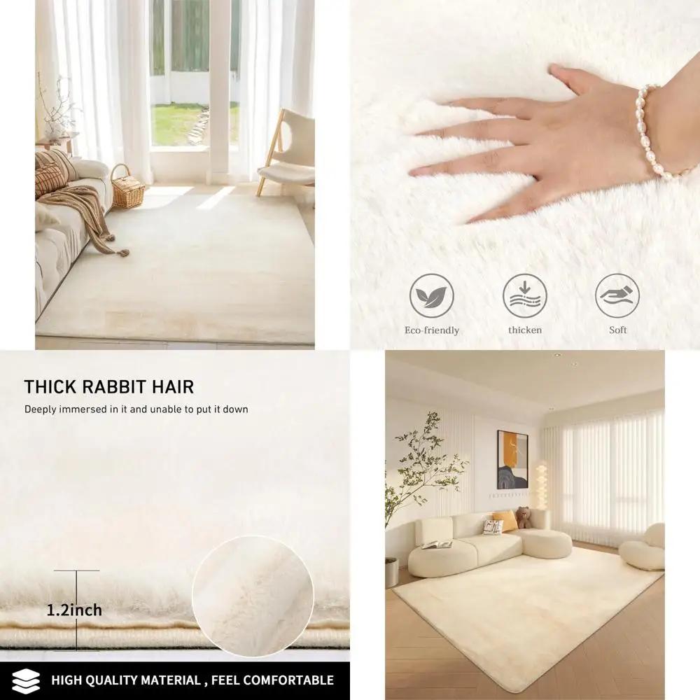 سجادة أنيقة من فراء الأرنب الصناعي الناعم مقاس 6 × 9 أشعث من القطيفة البيضاء للاستخدام في غرفة المعيشة وغرفة النوم القابلة للغسل