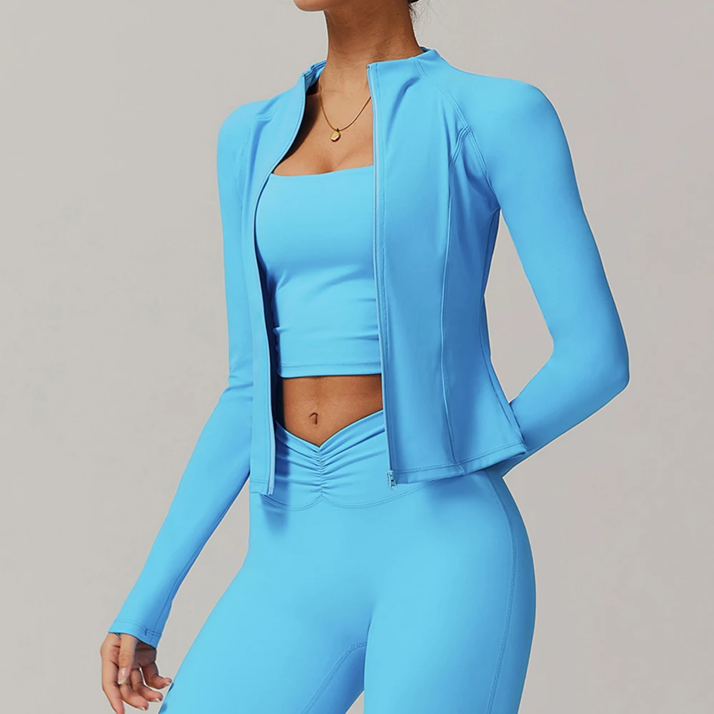 New Workout Coat Shirts Sports Jacket Women's Fitness Clothes Slimming Body Sculpting Zipper Yoga Long Sleeve Push Up Crop Top