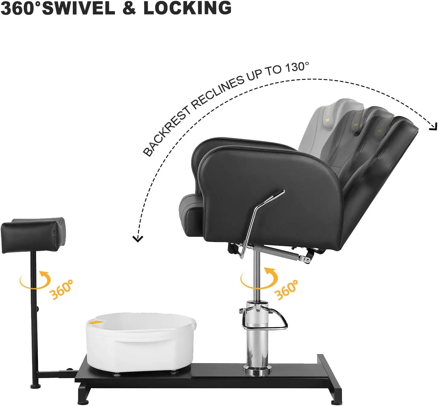 Chaise de pédicure hydraulique avec tabouret, chaise de bain de pieds de massage, chaise de pédicure réglable recommandée, rotation à 360 °