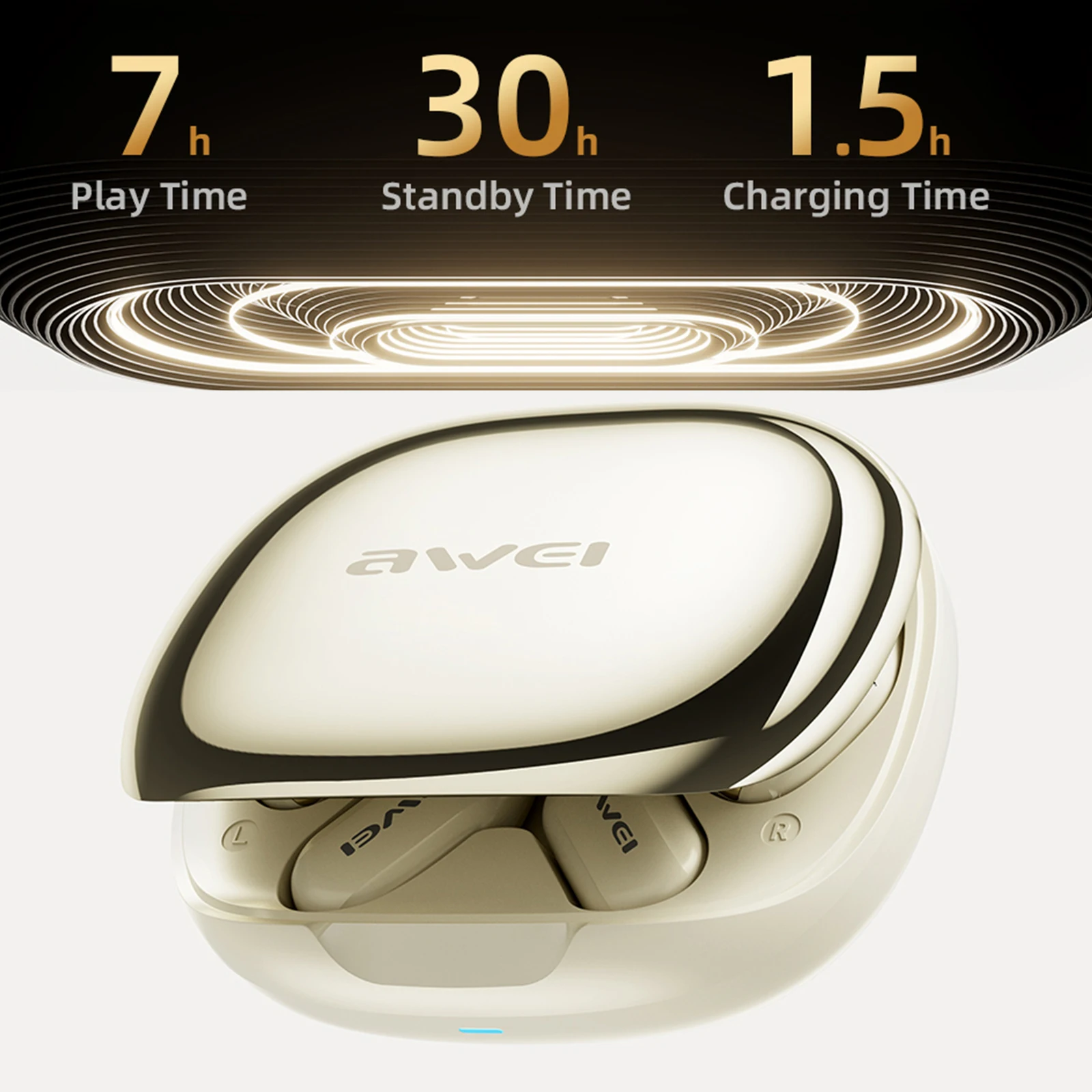سماعات توصيل هوائي AWEI TZ12، بلوتوث 5.4، محرك Ø14 ملم، مقاومة للماء IPX4، صوت عالي الدقة، سماعات أذن لاسلكية مفتوحة الأذن للرياضة