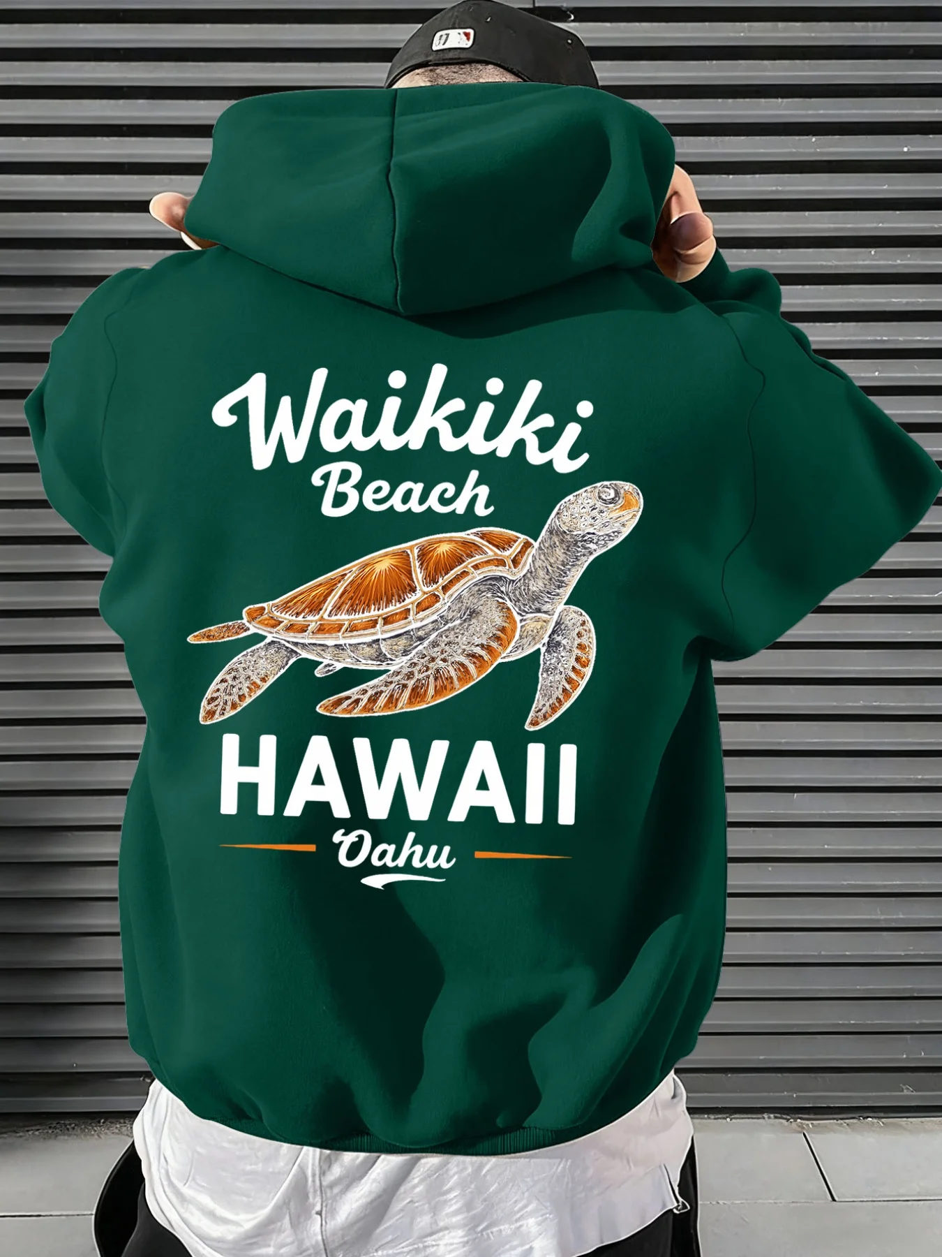 Tropicalvacation style printed men's hooded sweatshirt-Hawaiian turtle natural outdoor sports street hip-hop casual hooded shirt
