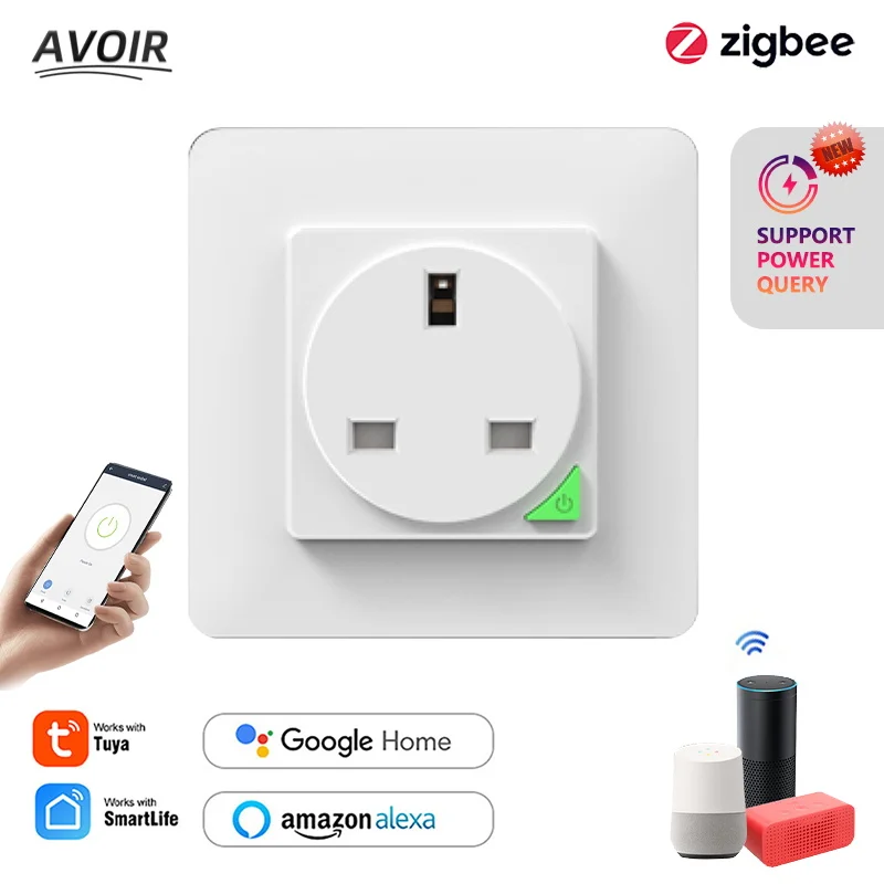 

Avoir Tuya Wall Socket UK Standard Power Outlets With Timer Zigbee Smart Wifi Connect Voice Control Work With Alexa Google Home