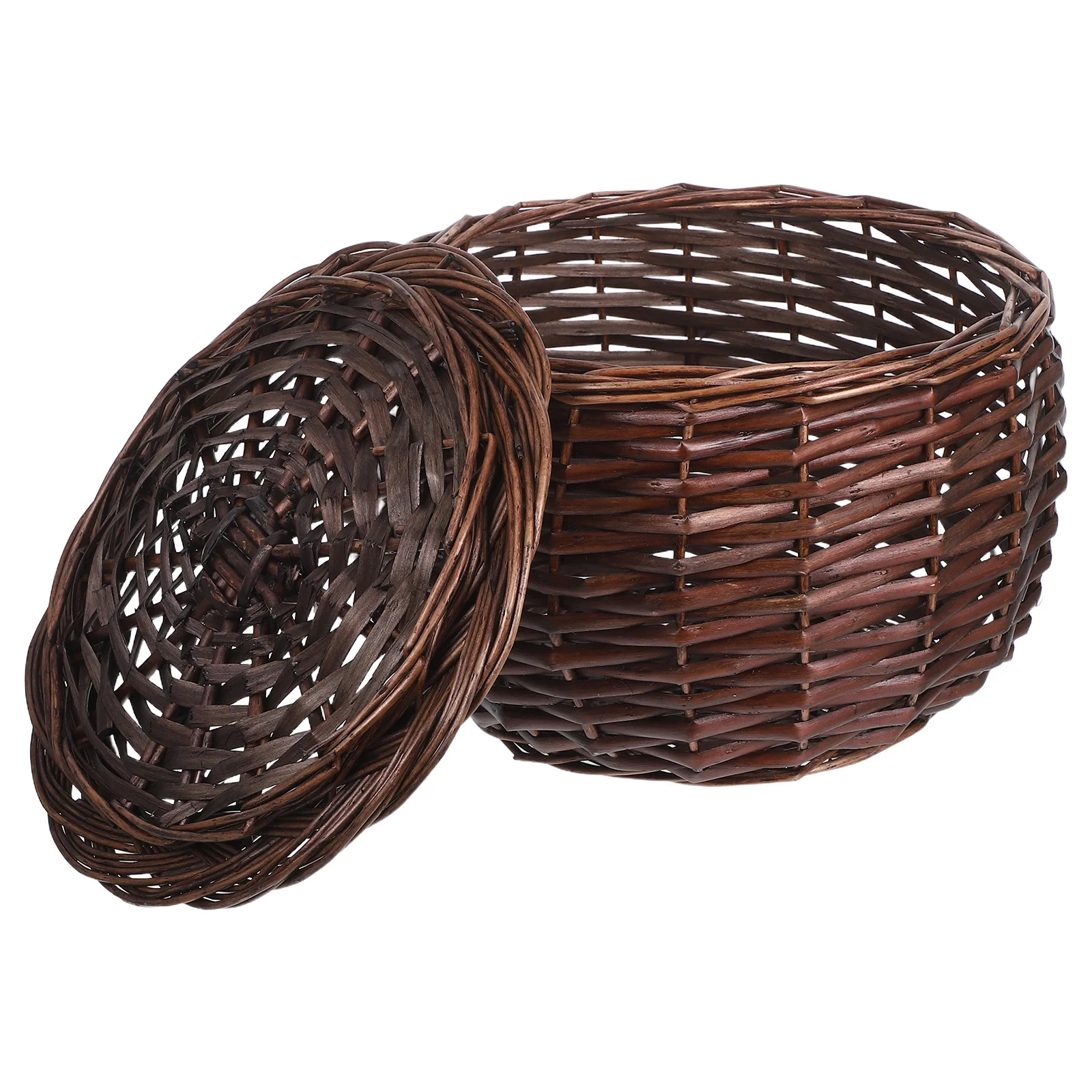

Wicker Storage Basket With Lid Rustic Farmhouse Style Woven Organizer For Kitchen Countertop Potato Vegetable Snack