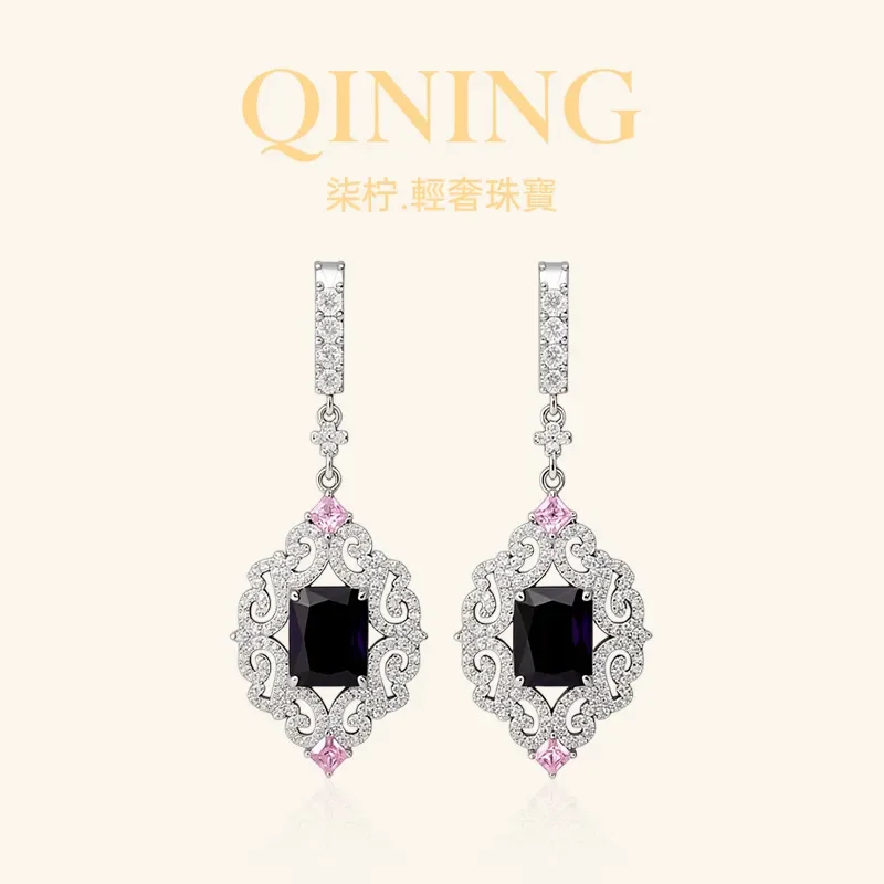 Amethyst sugar cube-shaped vintage hollow earrings - medieval noble luxury earrings
