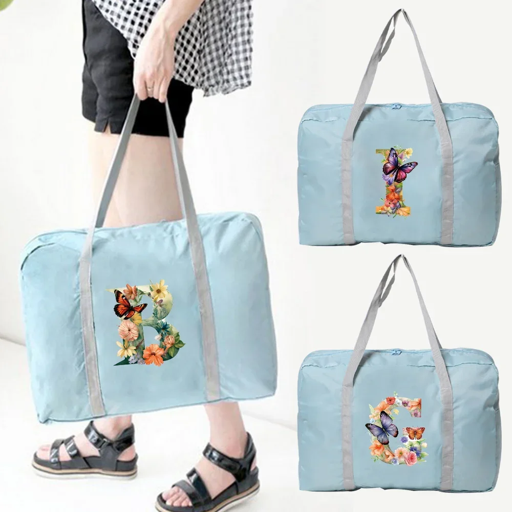New Trendy Butterfly Letter Printing Pattern Outdoor Handheld Travel Bag Multi Functional Simple Portable Reusable Storage Bag