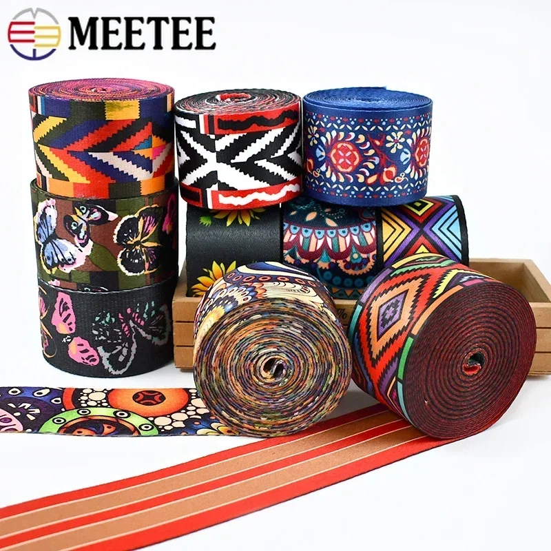 38/50mm Meetee Ethnic Jacquard Webbing Print Nylon Ribbon Bag Strap Tape Belt Sling Clothing Decoration Band Sewing Accessories