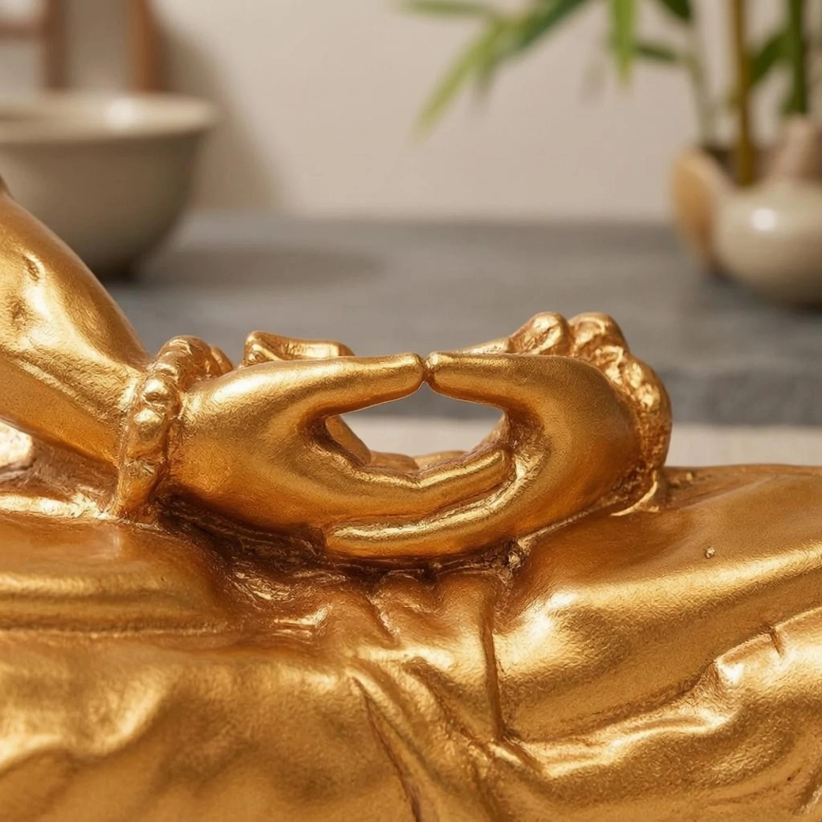 Zen Buddha Statue Glossy Finish Meditation Buddha Figurine Spiritual Decor Muscular Design Sturdy for Office Desk
