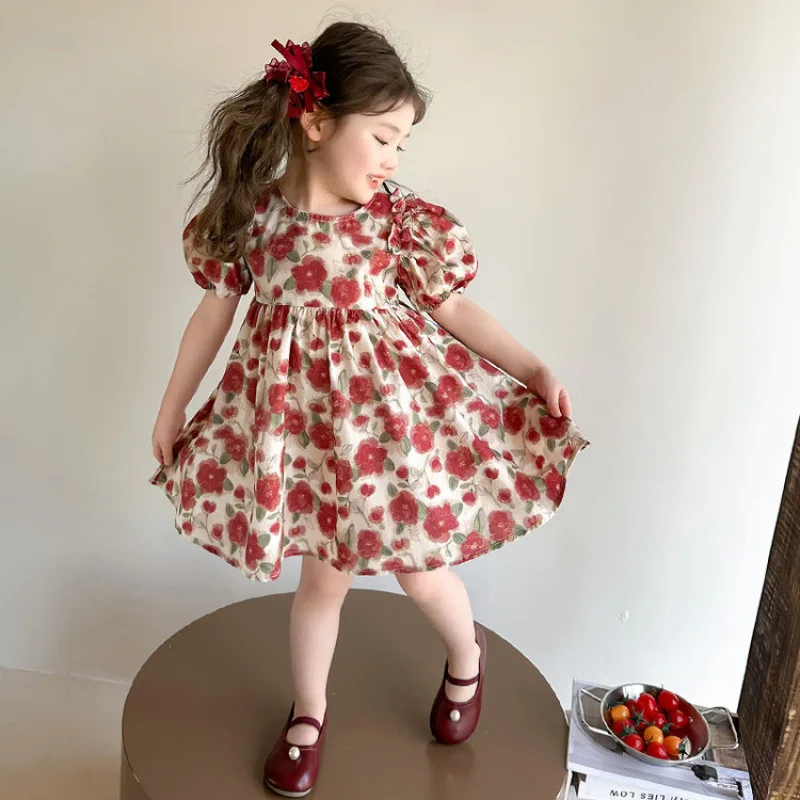 Girls Summer 2026 New Style Childrens Stylish Thin Princess Dress Baby Sweet Summer Fashionable Flower Dress