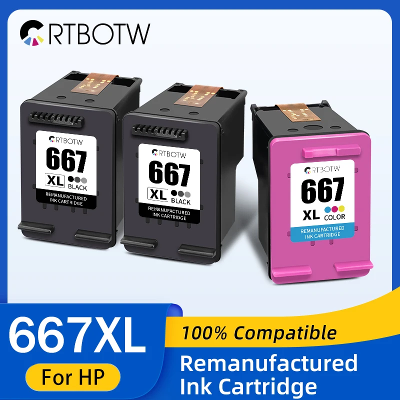 CREBOTW 667XL Ink Cartridges Replacement For HP 667 HP667 XL Compatible Deskjet 1275 2374 2375 2376 2775 2776 6475 Printer