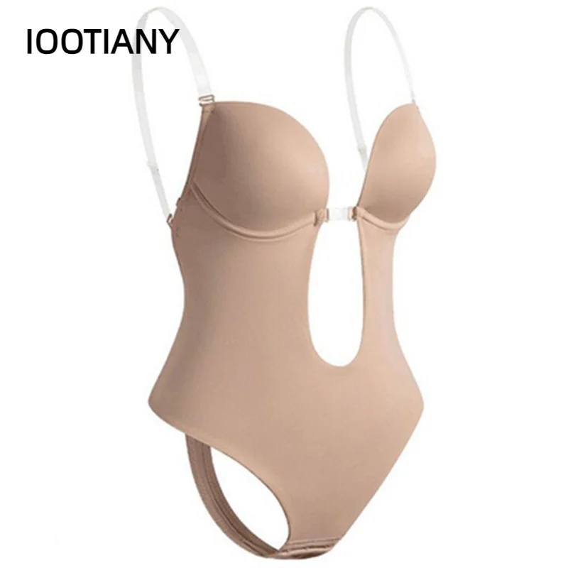 Sexy Bodysuit Corset Woman Deep V Shapewear Clear Strap Backless Plunge Thong Push Up Padded Bra Lady Body Shaper Underwear 2023