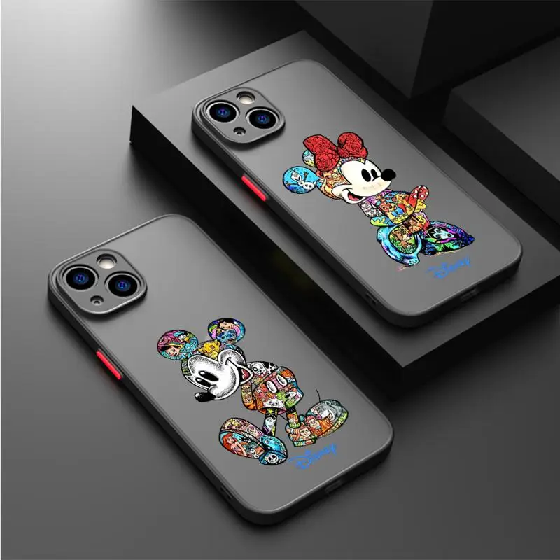 Disney Mickey Minnie Case for Apple iPhone 15 11 14 13 12 Pro 7 XR X XS Max 8 Plus 6 6S SE 2022 15Pro Black Matte Phone Funda