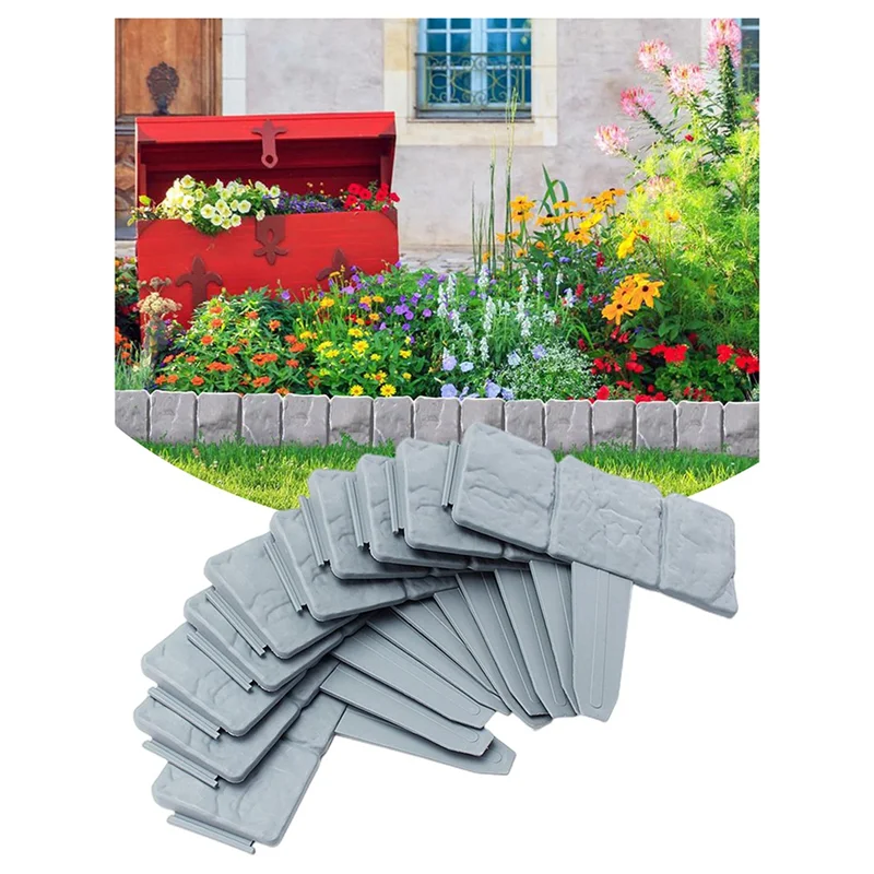 

20Piece Garden Landscape Edging Borders No Dig Grey Plastic For Landscaping,Plastic Fencing Lawn Border