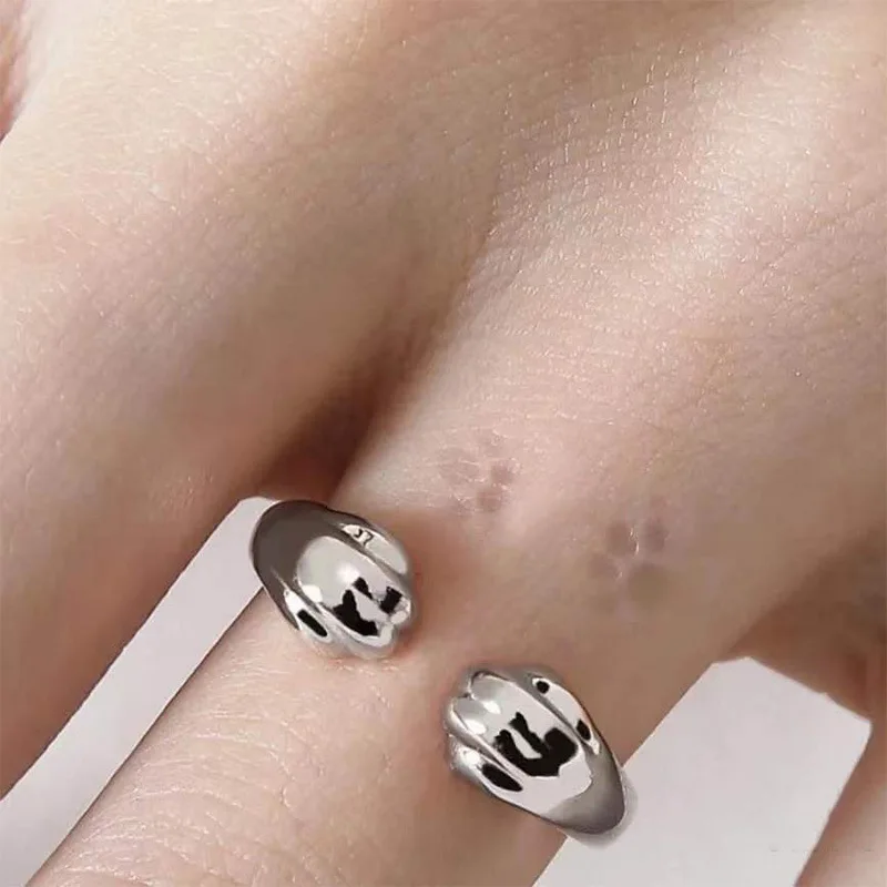 Cat Paw Print Ring Fantastic Cat Imprint Silver Color Adjustable Simple Style Design Women's Rings Cute Women Party Gift Jewelry