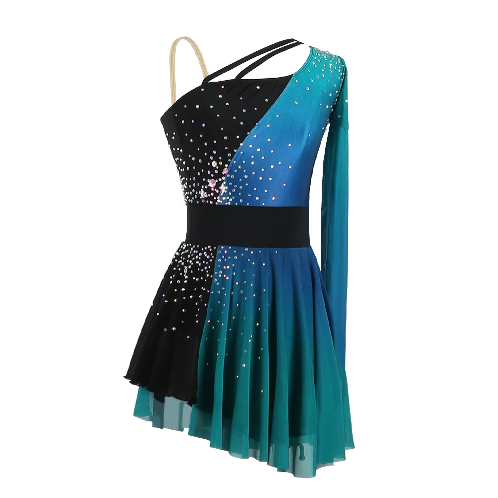 Zagitova Ijs Kunstschaatsen Rok Gradiënt Groene Lange Mouw Mesh Rok Meisje Competitie Prestaties