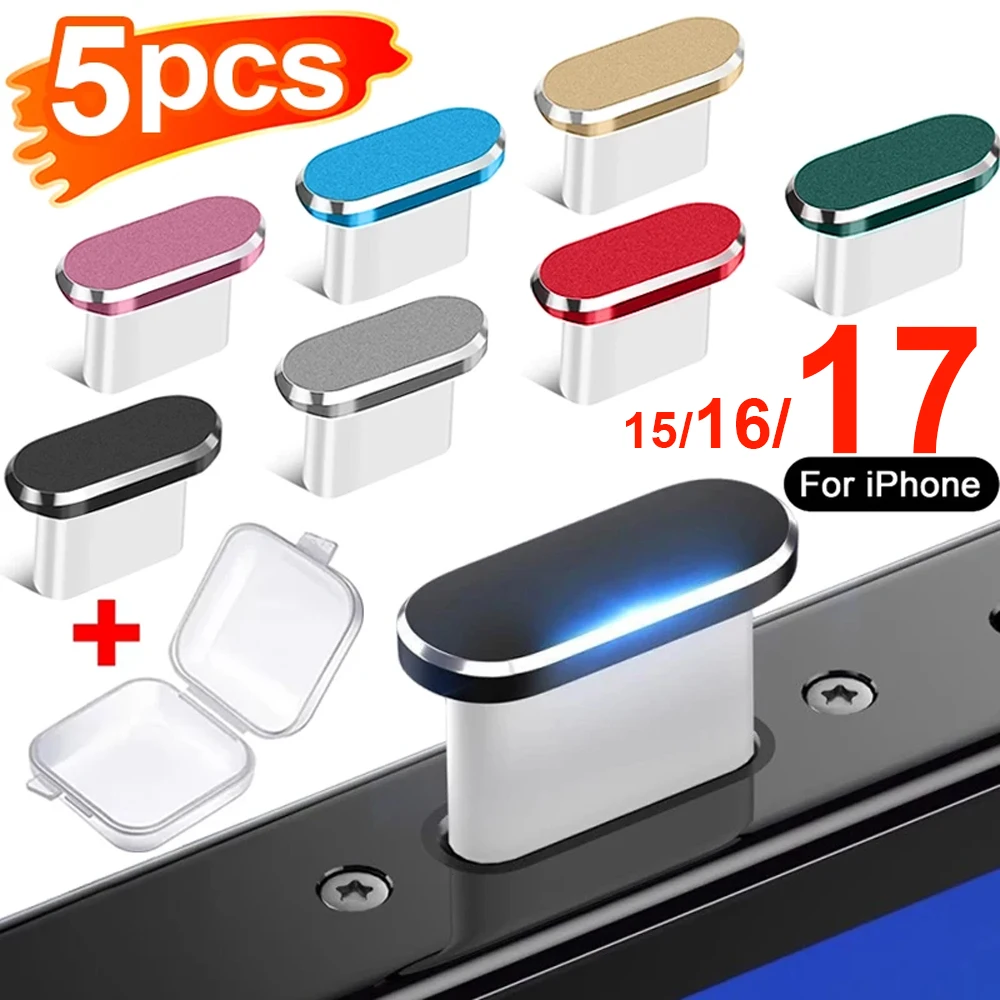 17PM Metal Dust Plug For iPhone 17 16 15 Pro Max Plus USB Type C Charge Port Plugs Stopper Mobile Phone Type-C Protection Cap