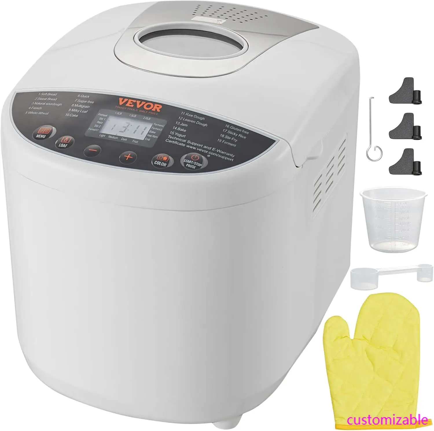 

Bread Maker, 19-in-1 2LB Dough Machine, Nonstick Ceramic Pan Automatic Breadmaker with Gluten Free Setting,Digital, Programmable