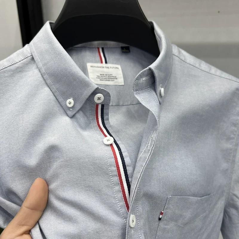 Summer Men\'s Shirt 2024 New Style Light Luxury Embroidery Cotton Men\'s Business Casual Breathable and Comfortable Lapel Top