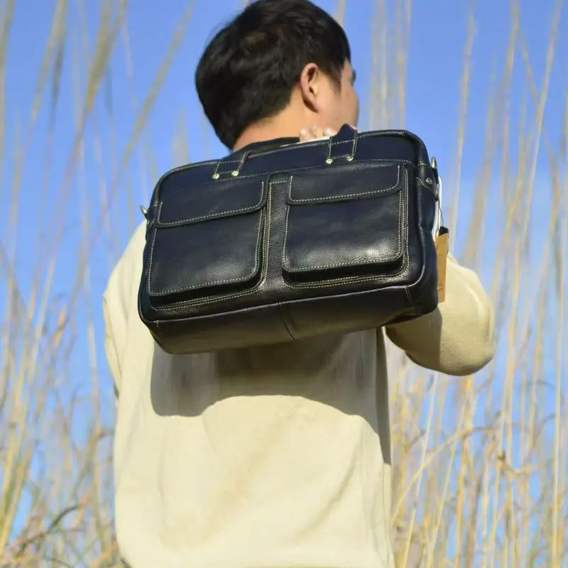 2027 New Fashion Laptop Bags Cow Genuine Leather Men's Briefcase Luxury Brand Men Male Handbags Messenger 16 Inch Computer Bag