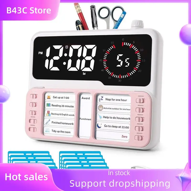 

B14C СДВГ Управление временем Визуальный таймер для детей и взрослых - Инструмент обратного отсчета с планировщиком задач, будильником, календарем в комплекте