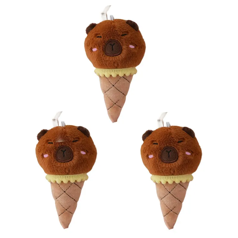 1-12pcs Cute Capybara Plush Keychains Cartoon Anime Capibara Ice Cream Toys  Backpack Small Fluffy Pendant Birthday Party Gift