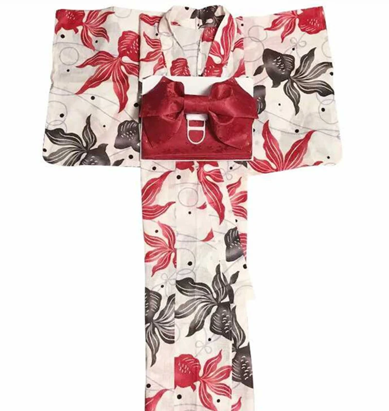 Japanese Women's Kimono Yukata Without Belt Goldfish Cotton Fabric For 140-175CM Length