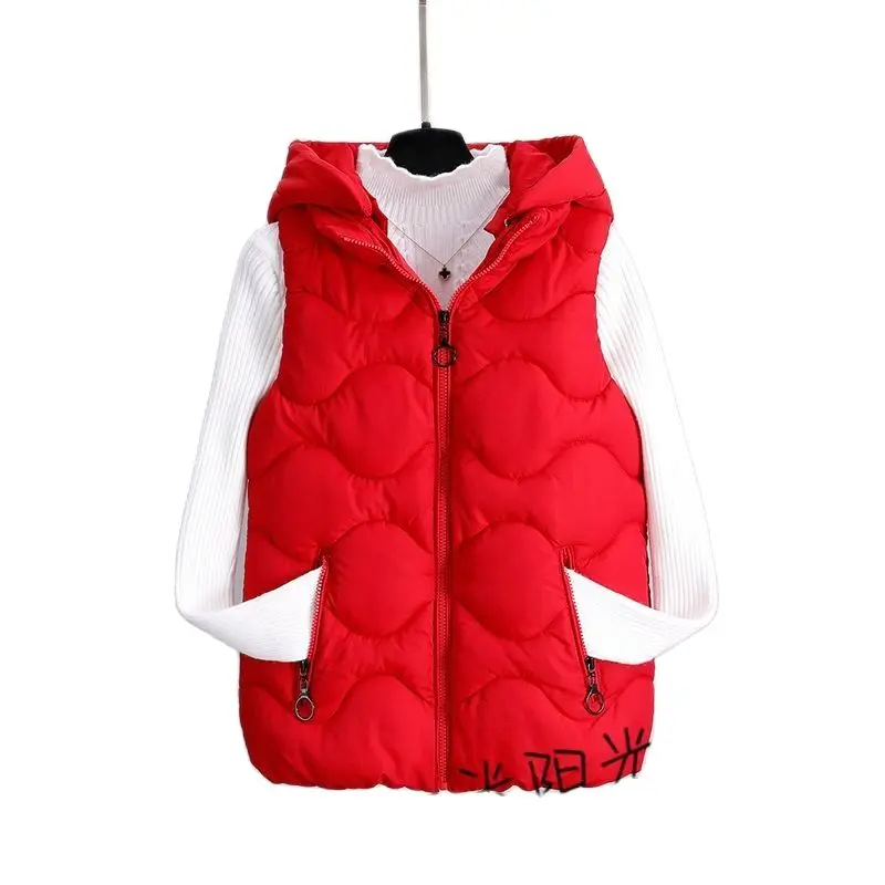 

2022 Autumn Winter Short Hooded Vest Coat Female Quilted Zipper Slim Fit Wild Down Cotton Leisure Vest Ladies Cotton Pad Vest