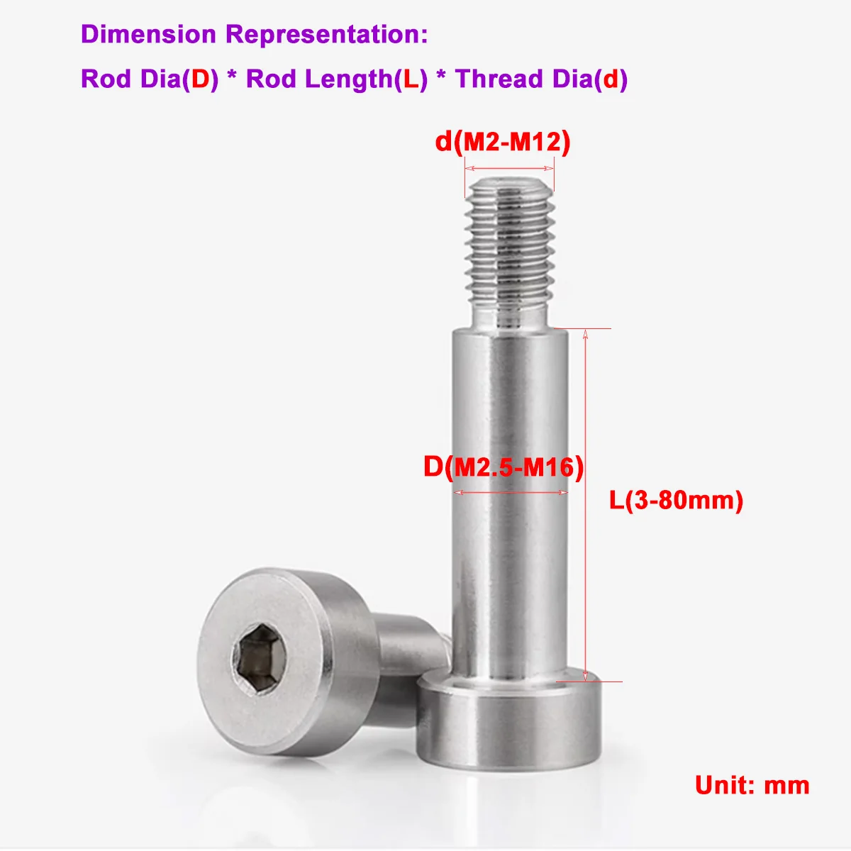 304 Stainless Steel Polished Rod Hexagonal Shaft Shoulder Raised  Equal Height Limit Step Bolt M2.5M3M4M5M6