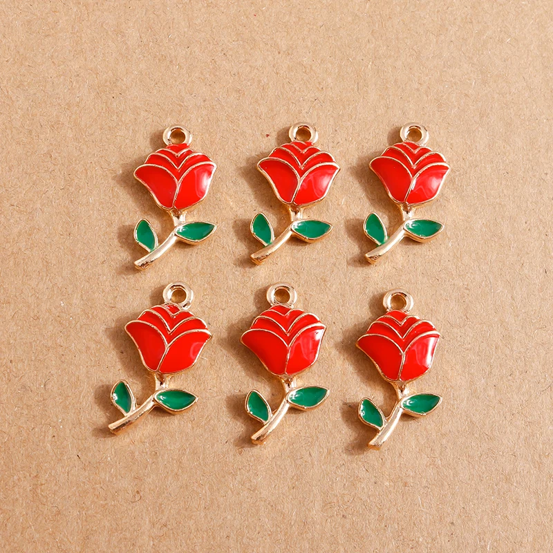 

10pcs 23*12mm Cute Enamel Rose Flower Charms Pendant for Jewelry Making Earrings Necklace DIY Accessories Supplies