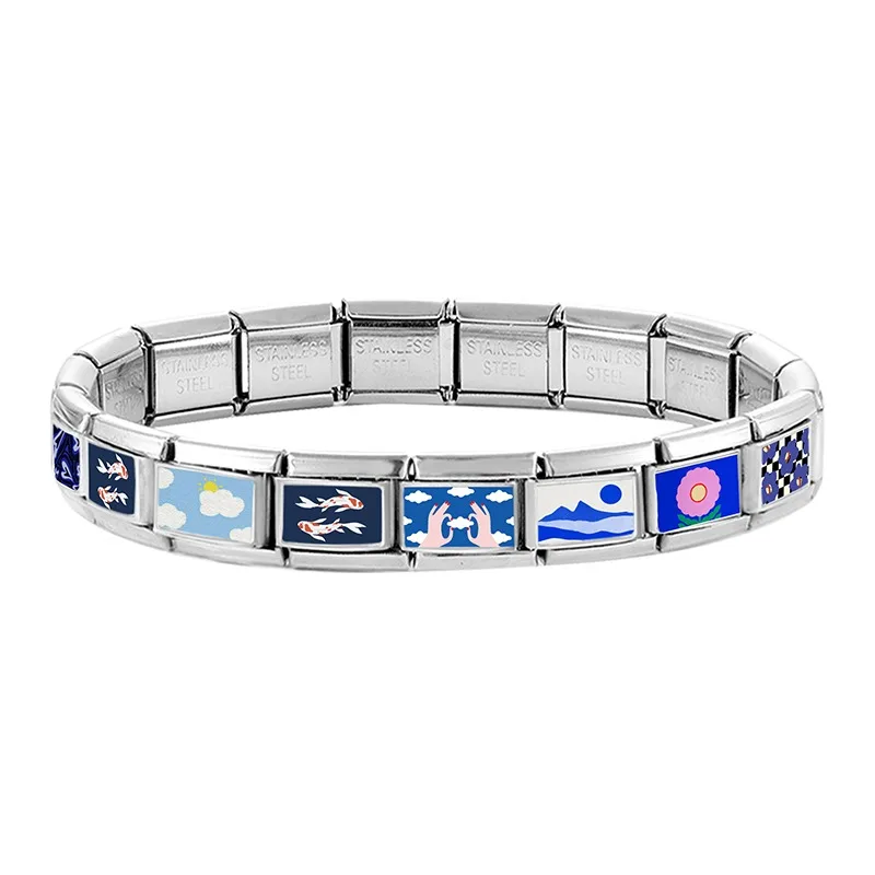Blue Sky White Cloud Series Sun Moon Stars Lake Italian Charms Fit 9mm Stainless Steel Women Fashion Bracelet DIY Jewelry Gifts