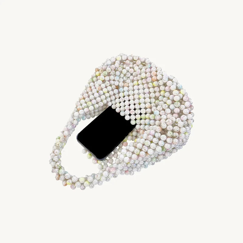 New Women's Customized Niche Design Exquisite Hand Woven Bead Bag Colorful Mixed Color Casual Versatile Change Lipstick Handbag