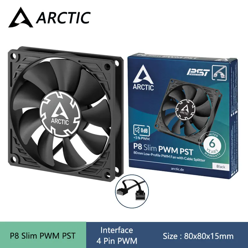 ARCTIC P8 Slim PWM PST 80mm Computer Case Fan,Pressure Optimised 15mm Extra Slim Design with PWM Sharing Technology 300-3000 RPM
