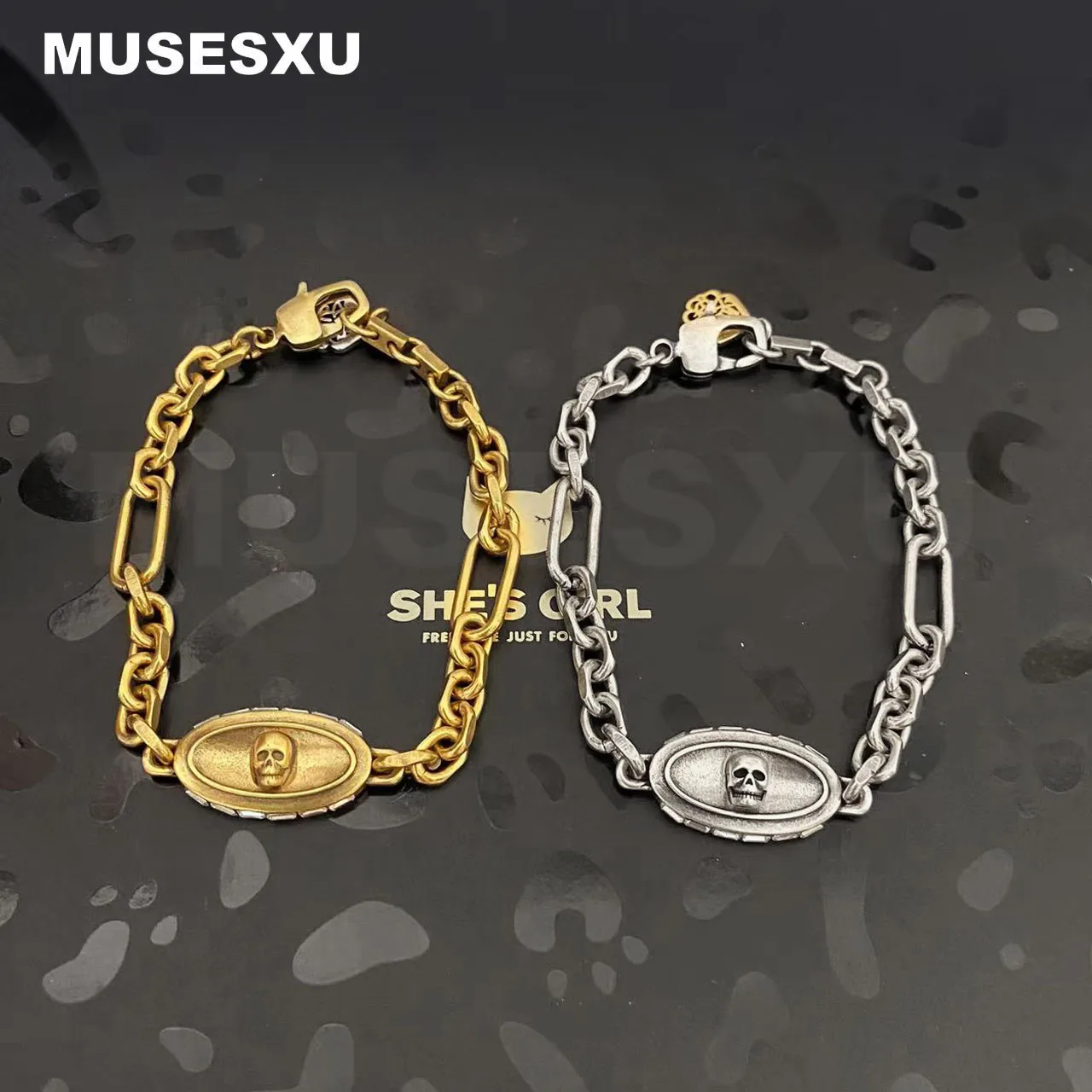 

Jewelry & Accessories Inlaid Square Zircon Skull Shaped Thick Chain Bracelet For Woman's & Man's Party Gifts