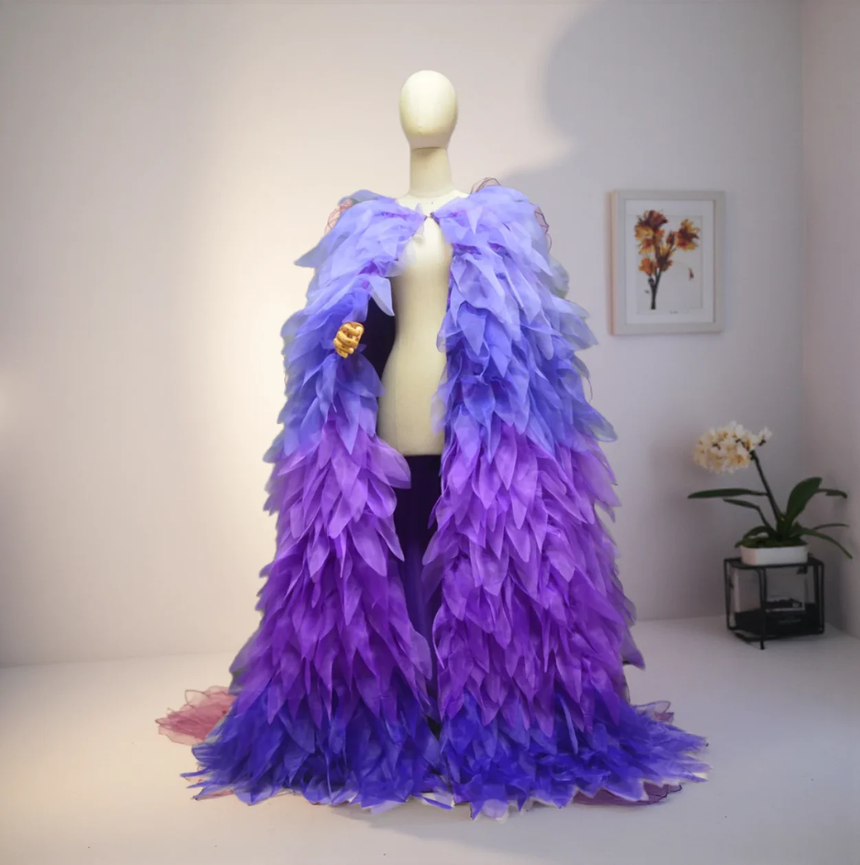 Colorful Layered Volume Organza Fluffy Cloak Stage Performance Costumes Women Cape Outerwear Coat Cross Dressing Queen Cloak