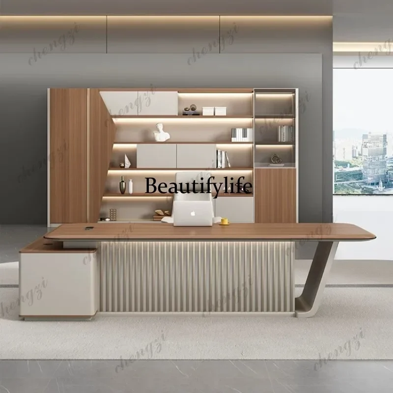 D136 Office Furniture Boss Table Simple Modern Large Class Desk Light Luxury General Manager  Office Table and Chair Combination