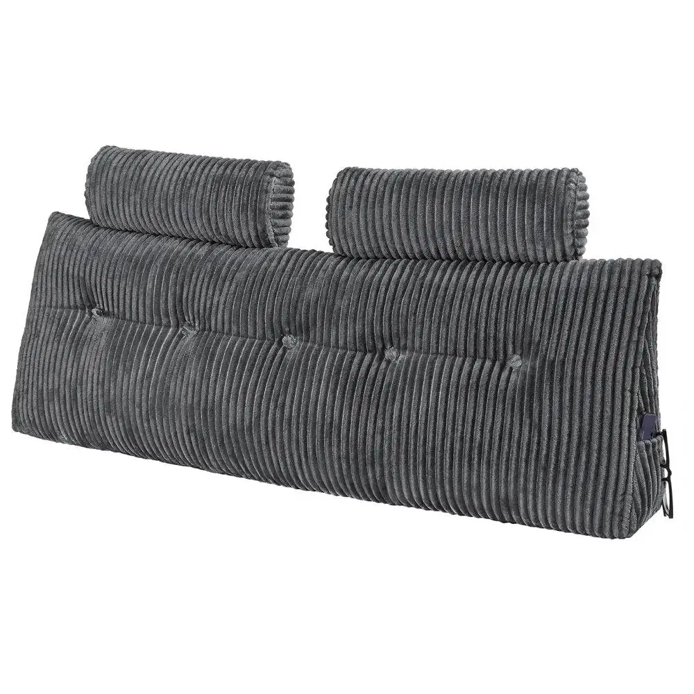 

Queen Size Wedge Headboard Pillow with Side Pockets and Two Headrests for reading Gaming and Resting in Bed Grey