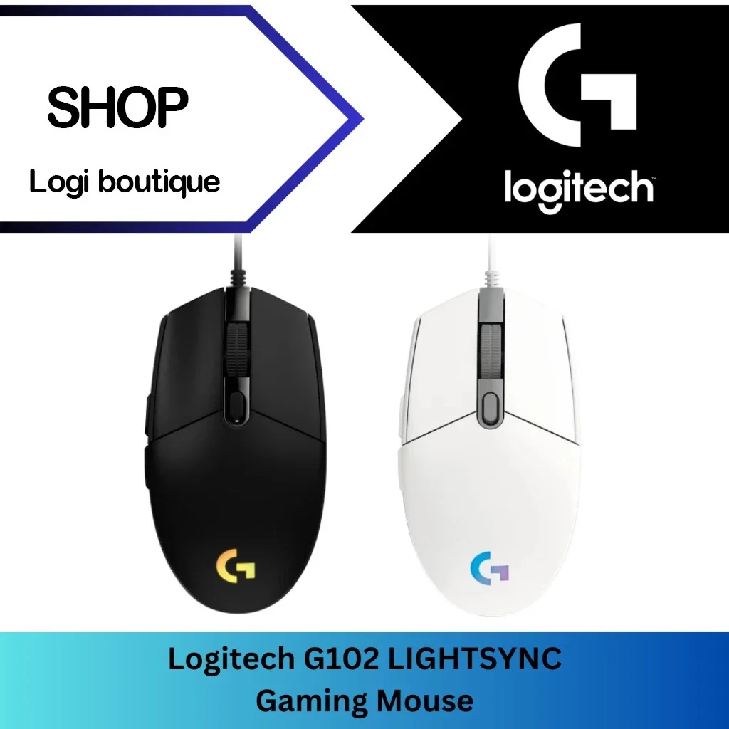 ماوس الألعاب Logitech G102 Prodigy 8000 نقطة في البوصة، 6 أزرار، معدل تقرير 1 مللي ثانية، إضاءة RGB لـ eSports FPS MOBA، كمبيوتر ألعاب الكمبيوتر