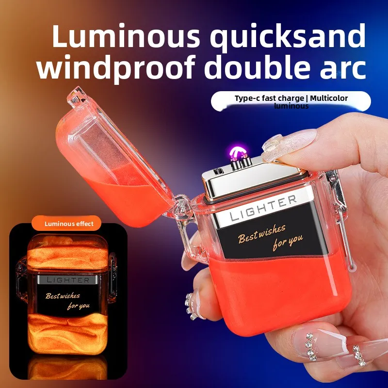 

Luminous quicksand charging lighter dual arc creative personalized holiday gift smoking accessories