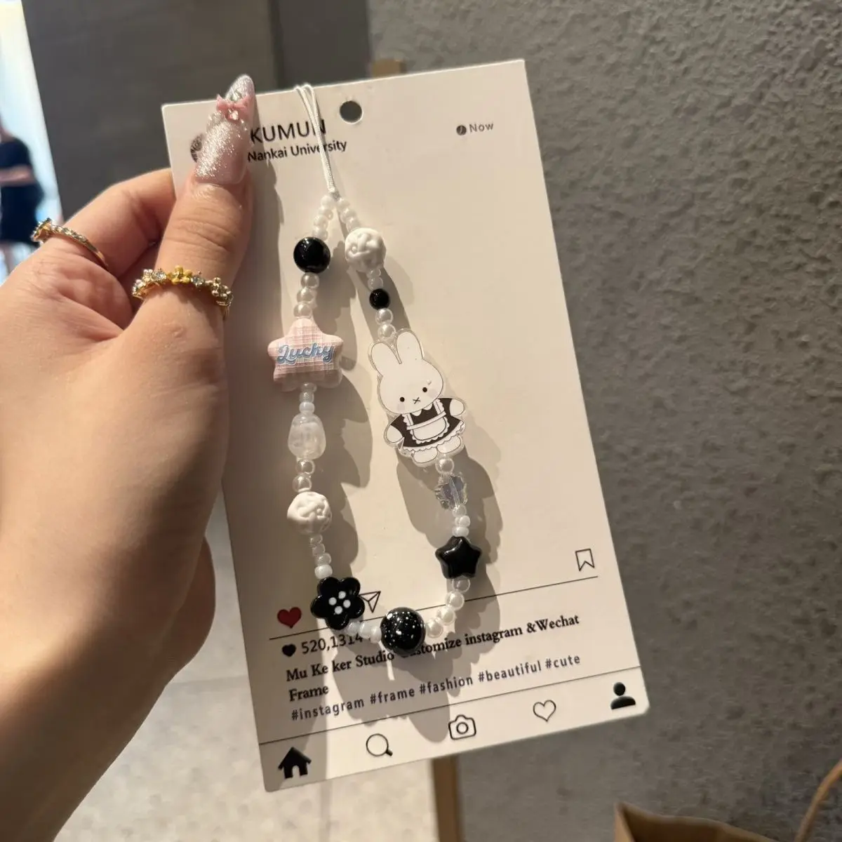 Miffy Cute  Bunny Beaded Phone Charm Strap Kawaii Cartoon Rabbit Star Flower Bead Lanyard Pendant Keychain Wrist Accessories