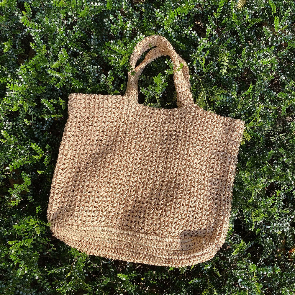 Women Straw Woven Handbag Simplicity Solid Color Female Casual Fashion Elegant Versatile Travel Quality Hand-woven Tote Bag