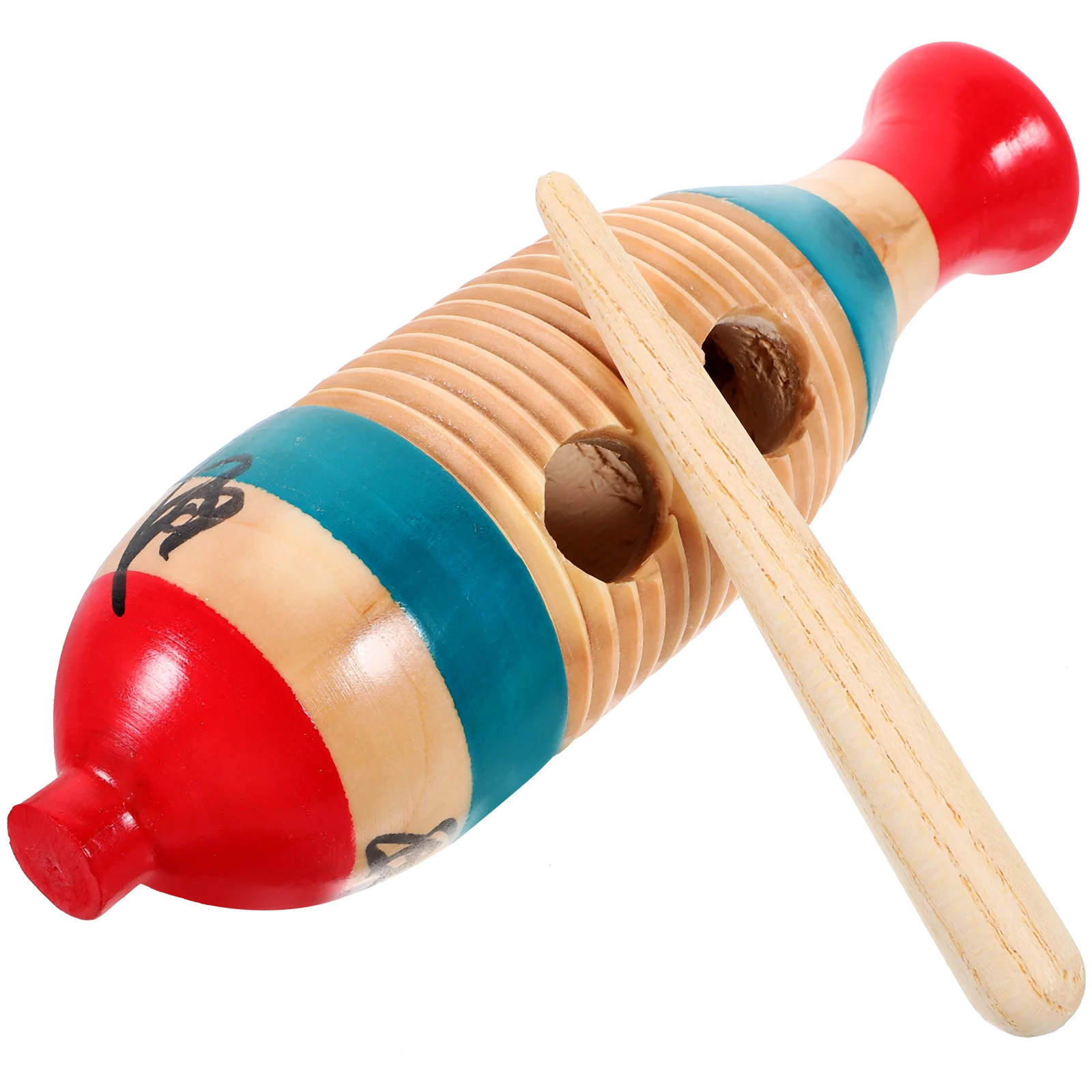 

2 Sets with Stick Fish and Frog Croaking Barrel Child Wood Guiro Percussion Instrument for