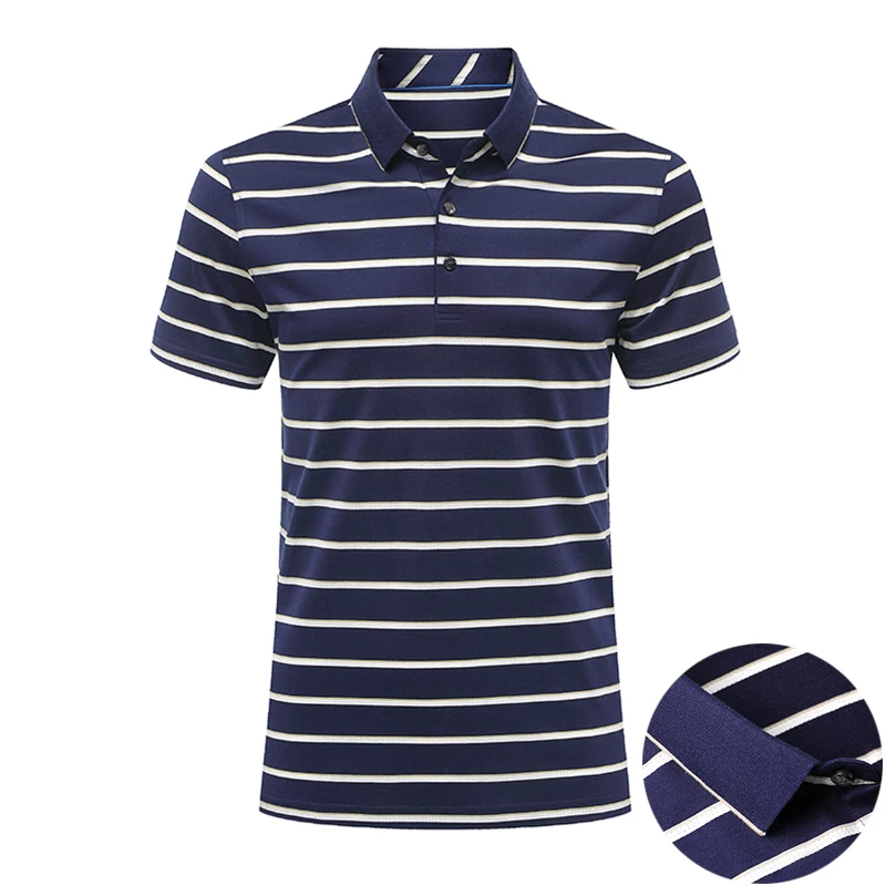 

Элитная мужская поло-рубашка из 33,1% шелка тутового шелкопряда и лиоцелла, в полоску, дышащая, модная, хлопковая, с коротким рукавом, лето 2026