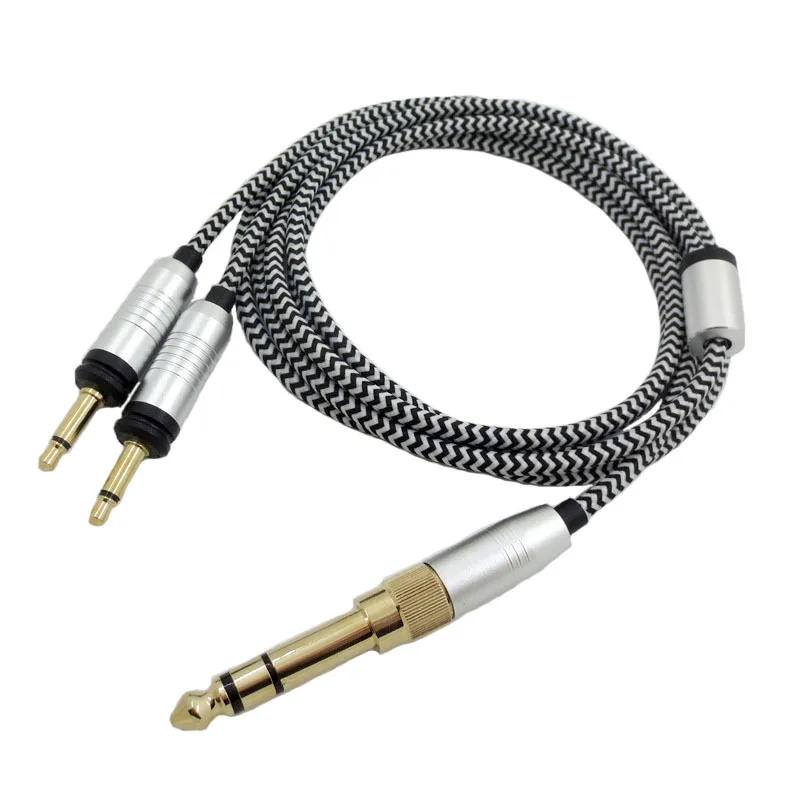 Replacement Audio Cable for Focal ELEGIA 6.35 to 3.5mm L R  Headset 1.5M Black and white nylon braid
