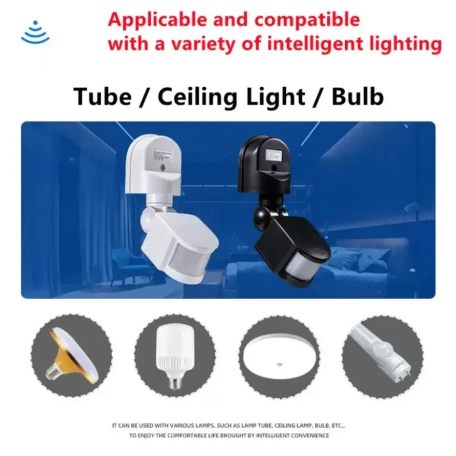 PIR LED Light Motion Sensor 85-265V Automatic Infrared Infrared Detector 180 Degree Rotating Outdoor Timer Switch Motion Sensor