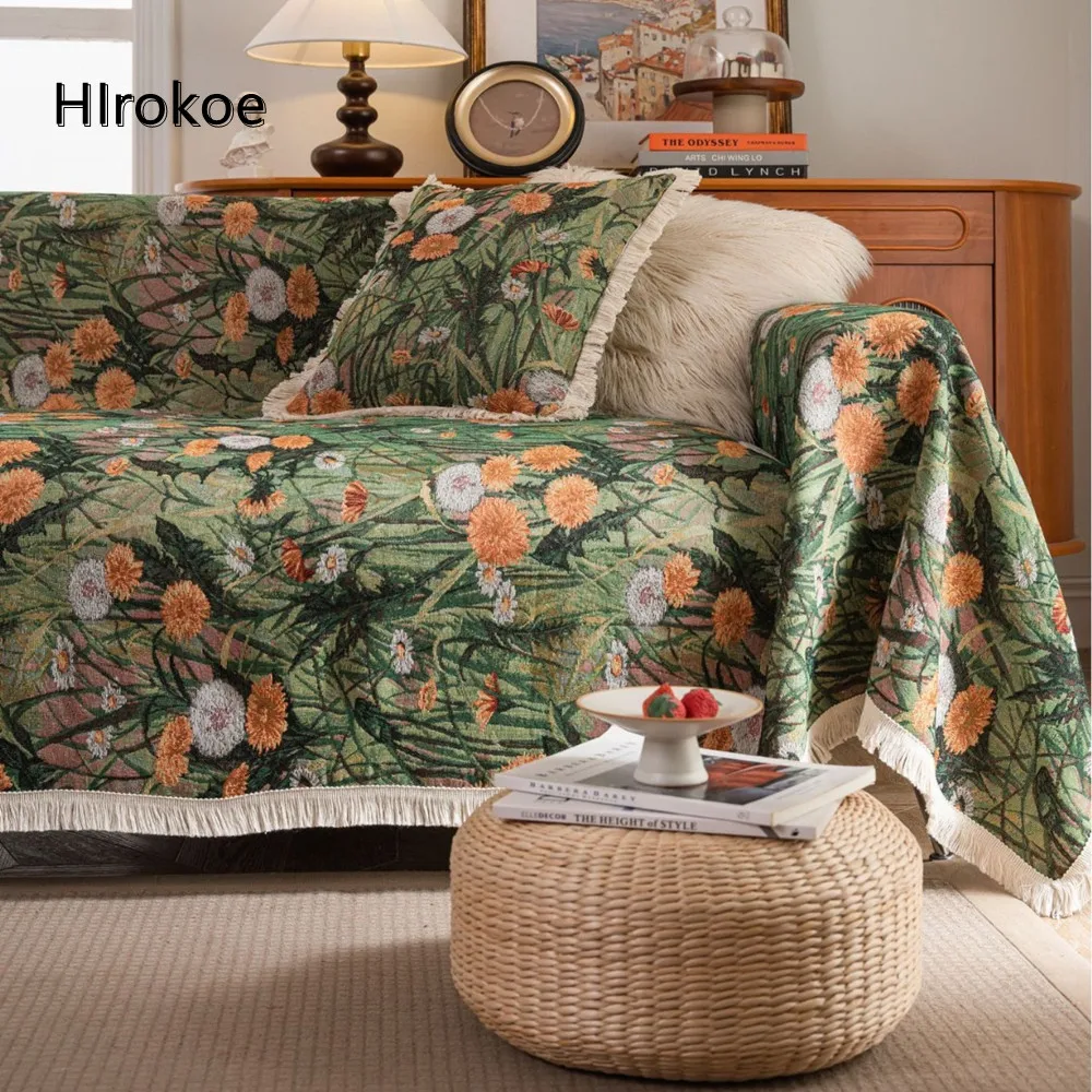 

Sofa Cushion Green Dandelion Jacquard Sofa Cover Bedroom Sofa Mat Hotel Living Room Sofa Towel Anti-Cat Scratch Sofa Cloth Decor