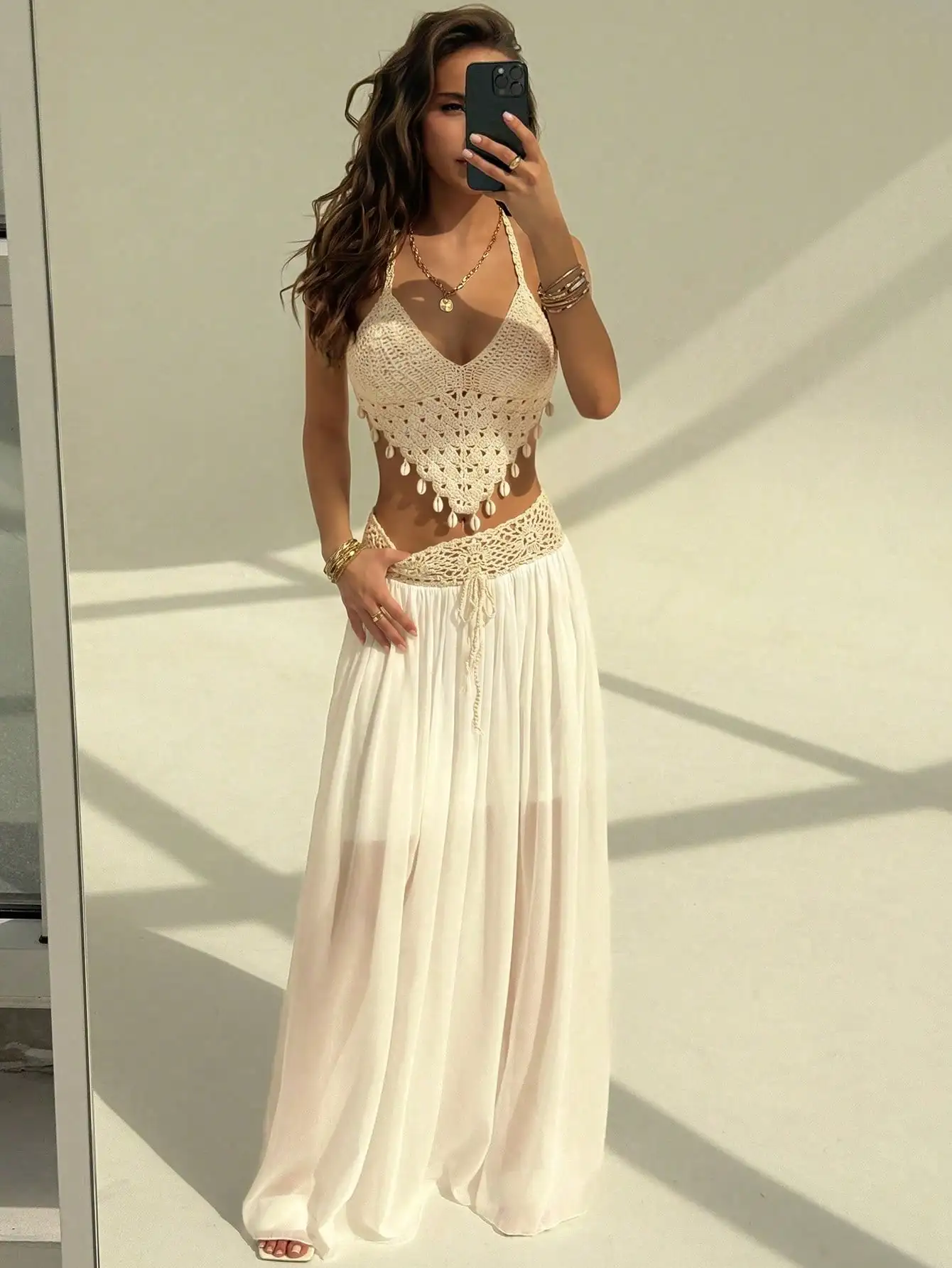 

Bohemian Crochet Two Piece Set For Women Summer Beach Vacation Outfit