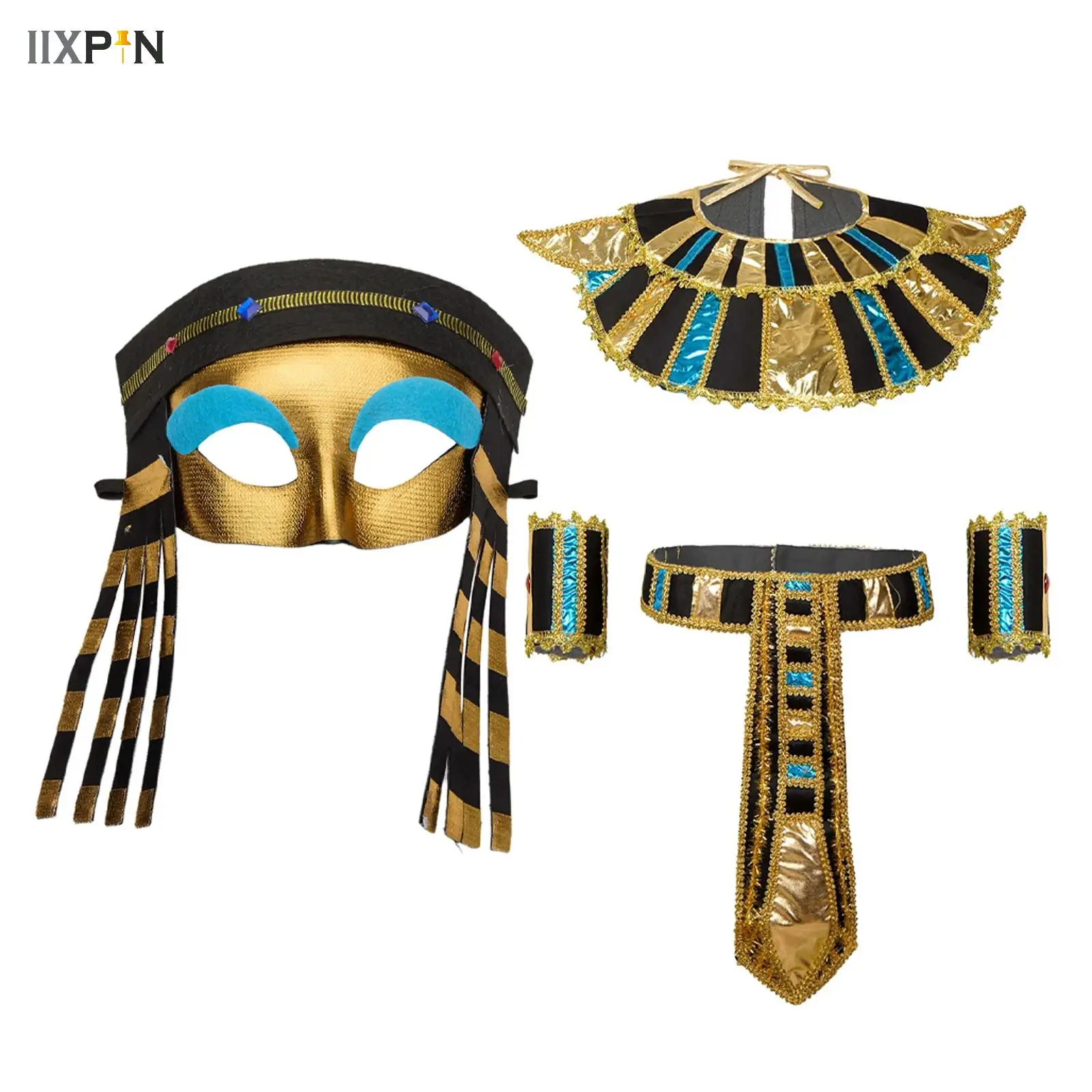 Ägyptische Königin Prinzessin Cosplay Zubehör Halb gesichts maske Hals Kragen Gürtel Armbänder Halloween Party Cleopatra Kostüm Requisiten