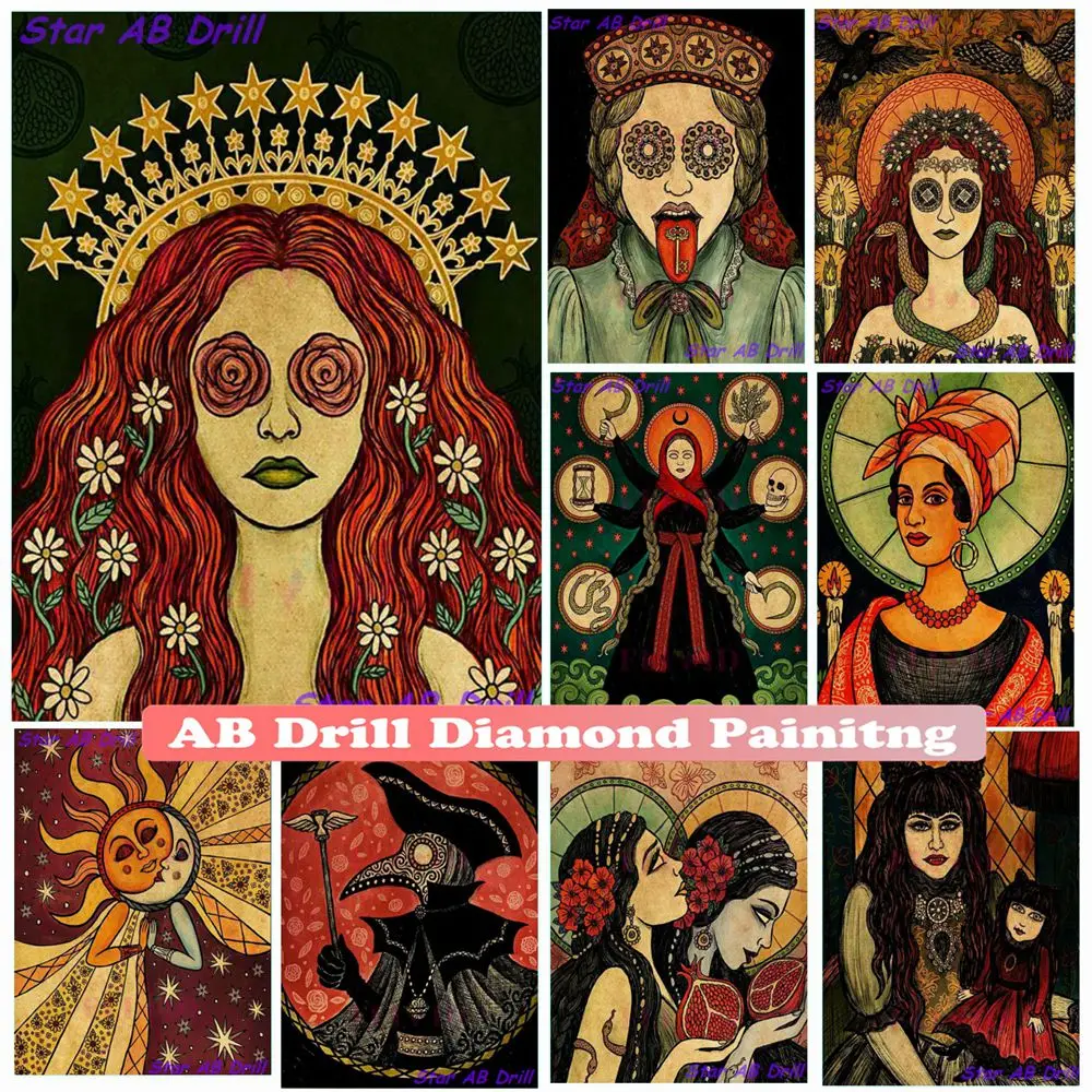 

Forest Nymph Witches 5d Diy Diamond Art Painting Slavic Goddess Vintage AB Drill Mosaic Voodoo Queen Cross Stitch Kit Home Decor