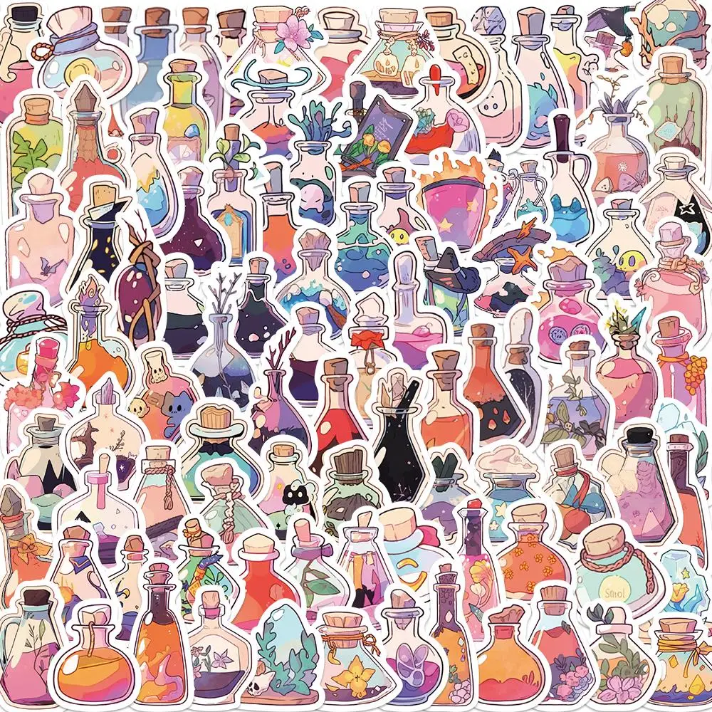 100PCS Cute Dream Cartoon Bottles Graffiti Sticker PVC Stationery Children's Decoration Scrapbooking School Supplies Decal